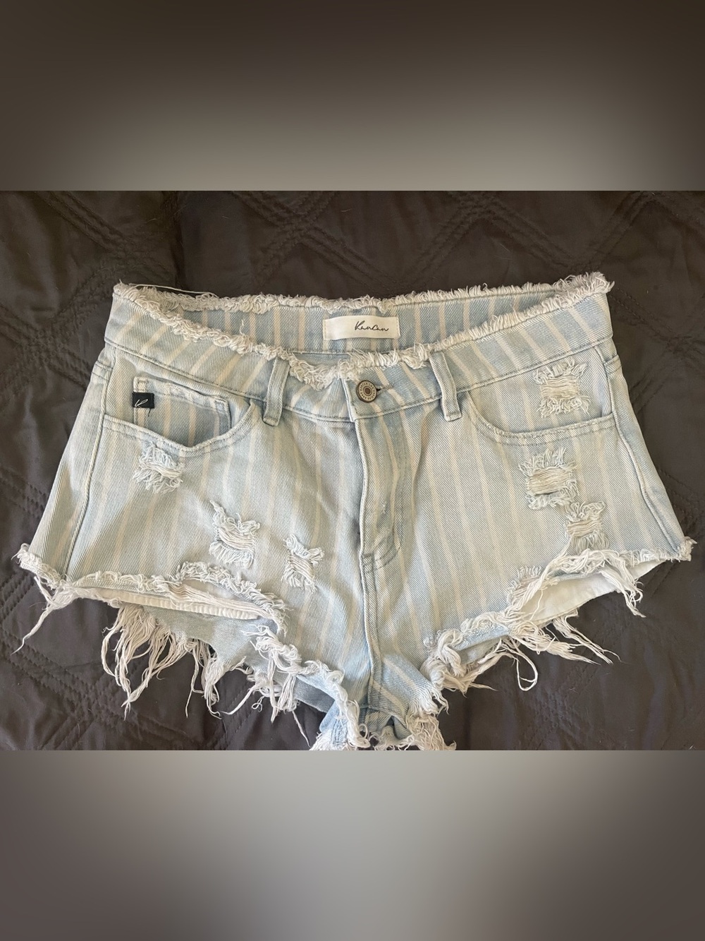 KanCan Light Blue Striped Distressed Denim Shorts